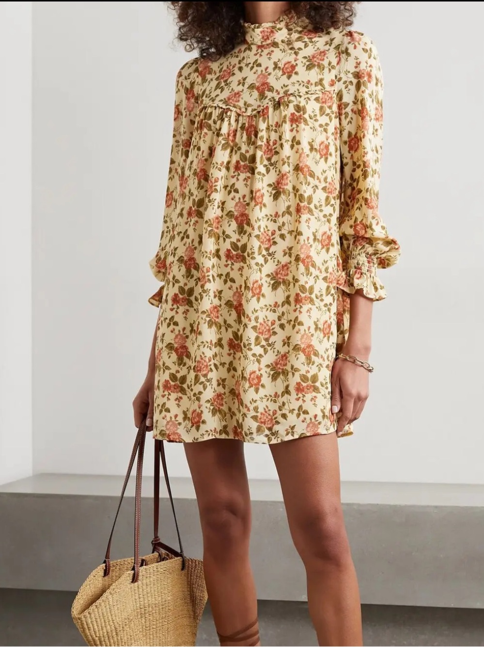 Reformation Jourdan Floral Cream Red Long Sleeve Boho Mini Dress Size Medium